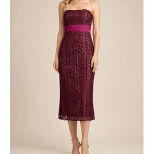 Tracy Reese Strapless Wool Blend Burgundy Lace Formal Dress Size 8